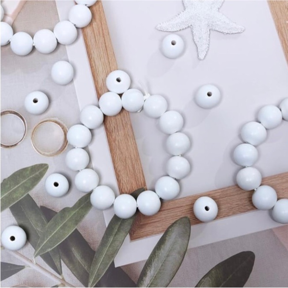 White Round Wooden Beads - Picture 6 of 9